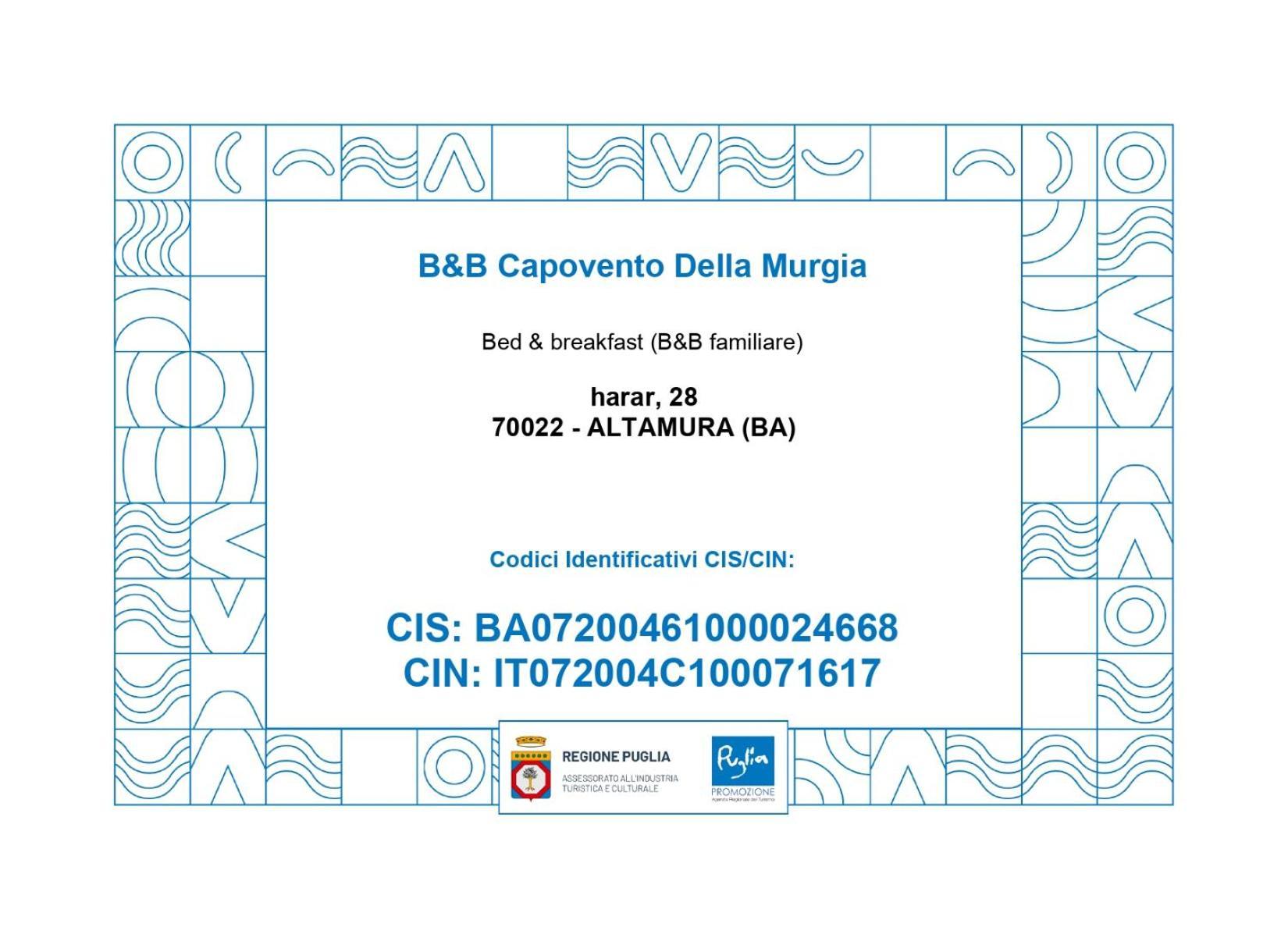 B&B Capovento Della Murgia Altamura Εξωτερικό φωτογραφία